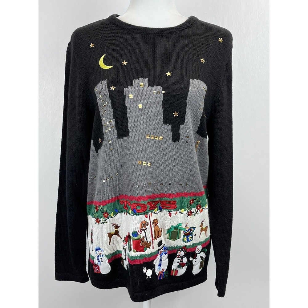 NEW! Vtg Bechamel Holiday Skyline Sweater Sz Large Womens Christmas Pullover
